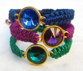 Swarovski crystal macrame bracelet friendship bracelet rivoli in jewel shades - MADE TO ORDER