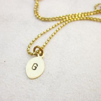 Brass initial necklace oval tag personalized monogram necklace hand stamped custom necklace MADE TO ORDER